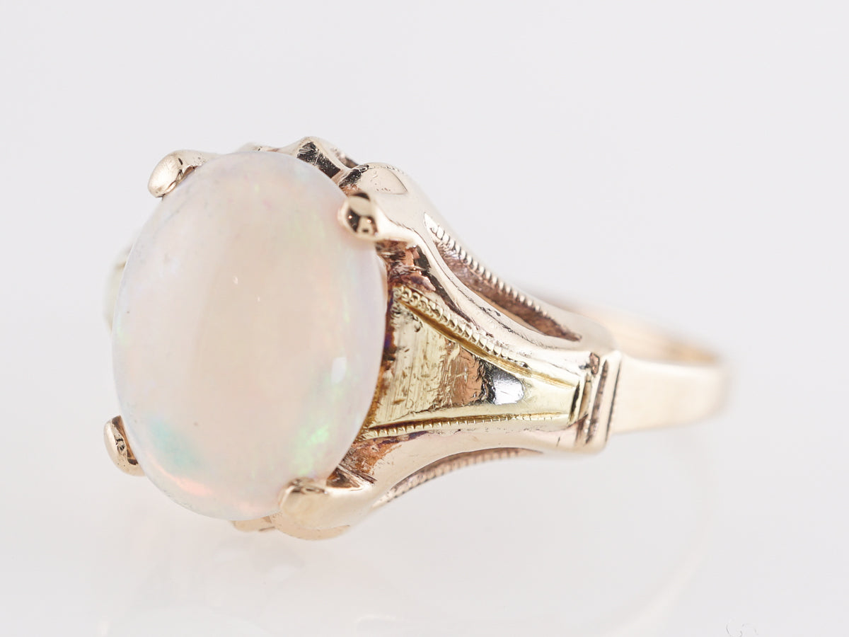 Vintage Mid Century Opal Ring in 10k Yellow Gold Filigree Jewelers