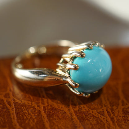 Mid-Century Turquoise Cocktail Ring in 14k Yellow Gold