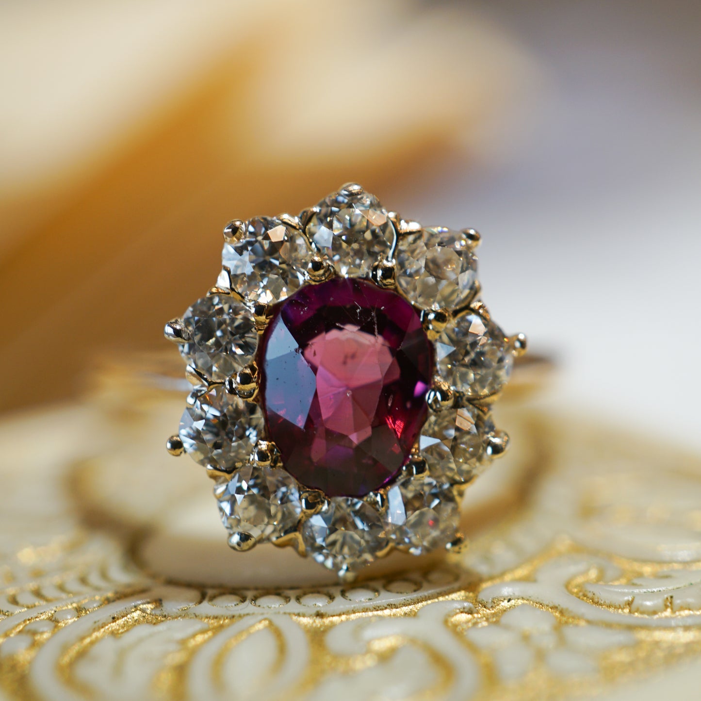 Victorian Pink Sapphire & Diamond Ring in 14k Yellow Gold