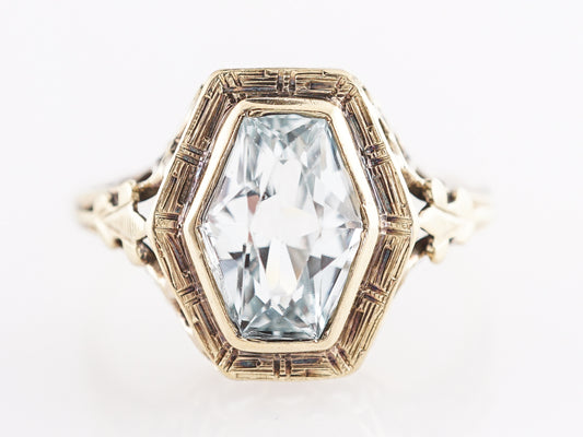 Antique Filigree Aquamarine Cocktail Ring in 14k Yellow Gold