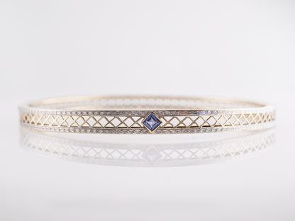 Late Art Deco Sapphire Bangle Bracelet in 14k White & Yellow Gold