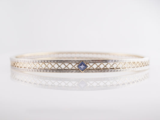 Late Art Deco Sapphire Bangle Bracelet in 14k White & Yellow Gold