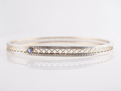 Late Art Deco Sapphire Bangle Bracelet in 14k White & Yellow Gold