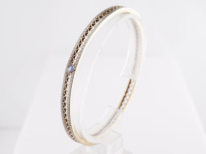 Late Art Deco Sapphire Bangle Bracelet in 14k White & Yellow Gold