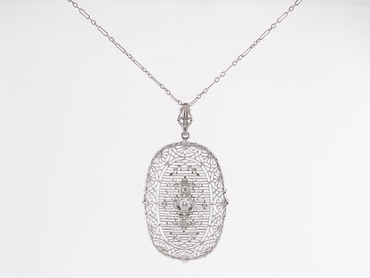 Antique Deco Filigree Pendant Necklace in 14k White Gold