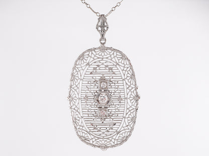 Antique Deco Filigree Pendant Necklace in 14k White Gold