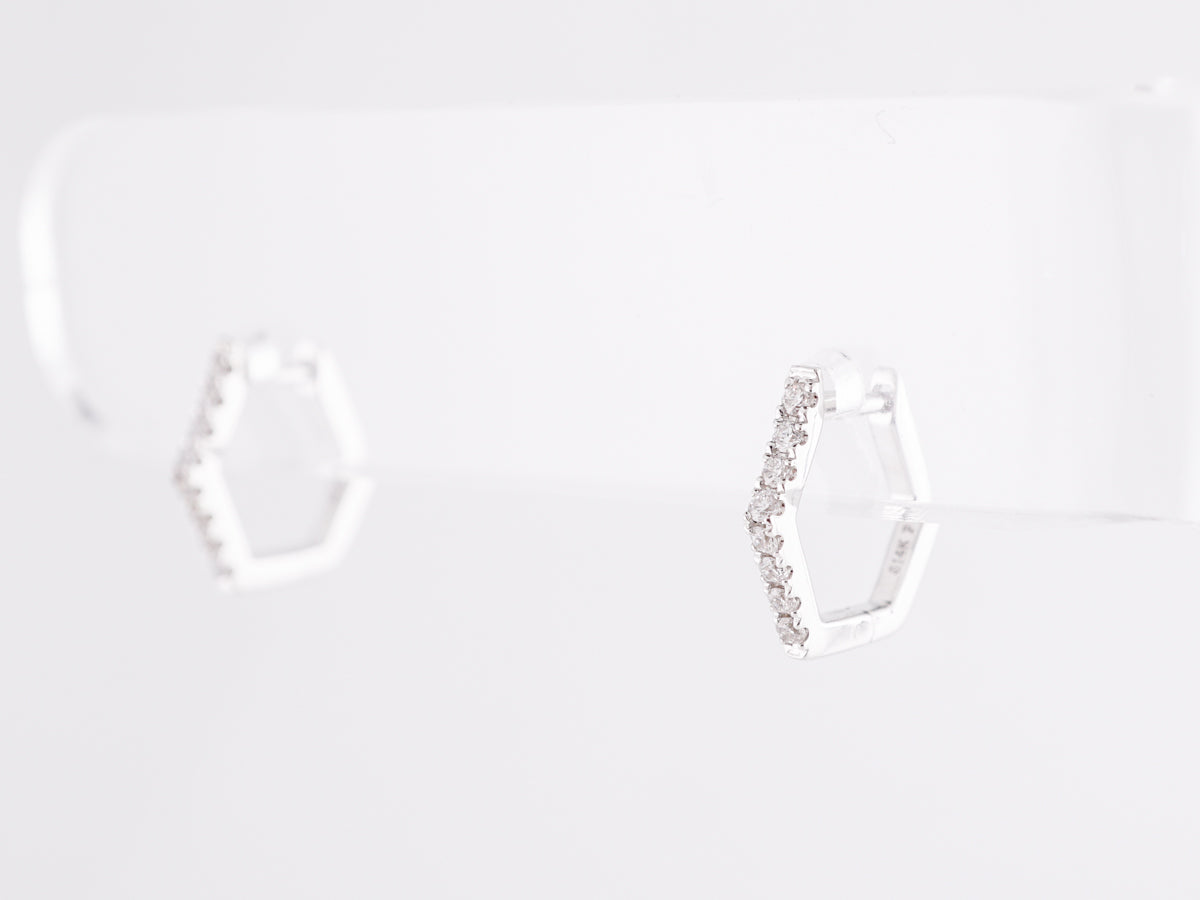 Small Hexagonal Diamond Earrings in 14k White Gold