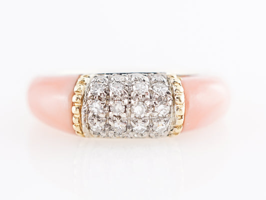 Vintage Coral and Diamond Ring in 18K Yellow Gold