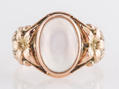 Art Nouveau Moonstone Cocktail Ring in 14k Yellow Gold