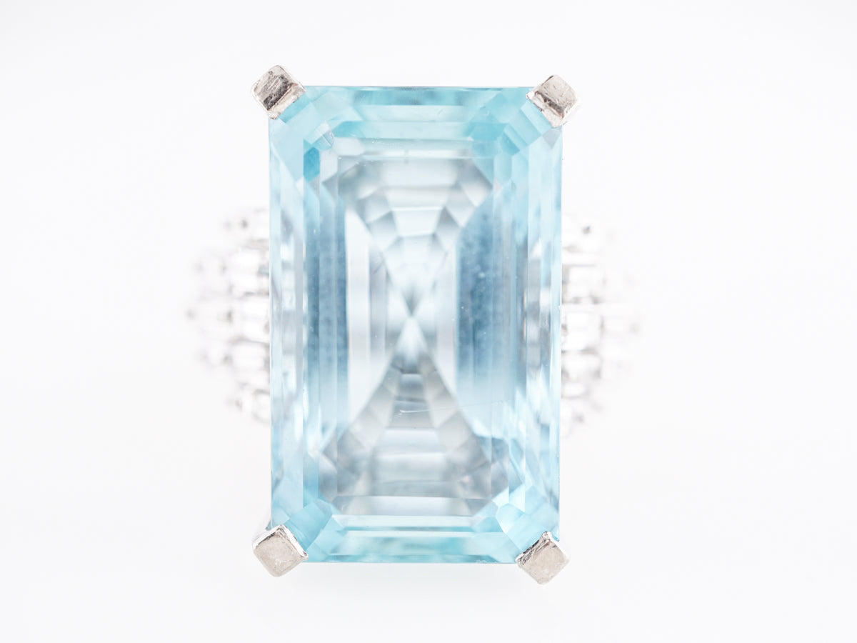 Emerald Cut Aquamarine Ring w/ Baguette Diamonds in 18k