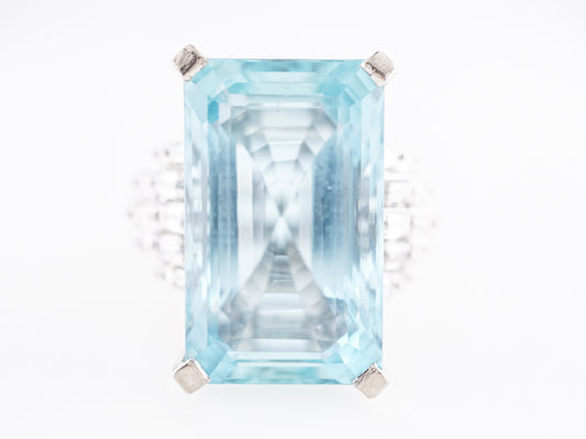 Emerald Cut Aquamarine Ring w/ Baguette Diamonds in 18k