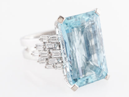 Emerald Cut Aquamarine Ring w/ Baguette Diamonds in 18k