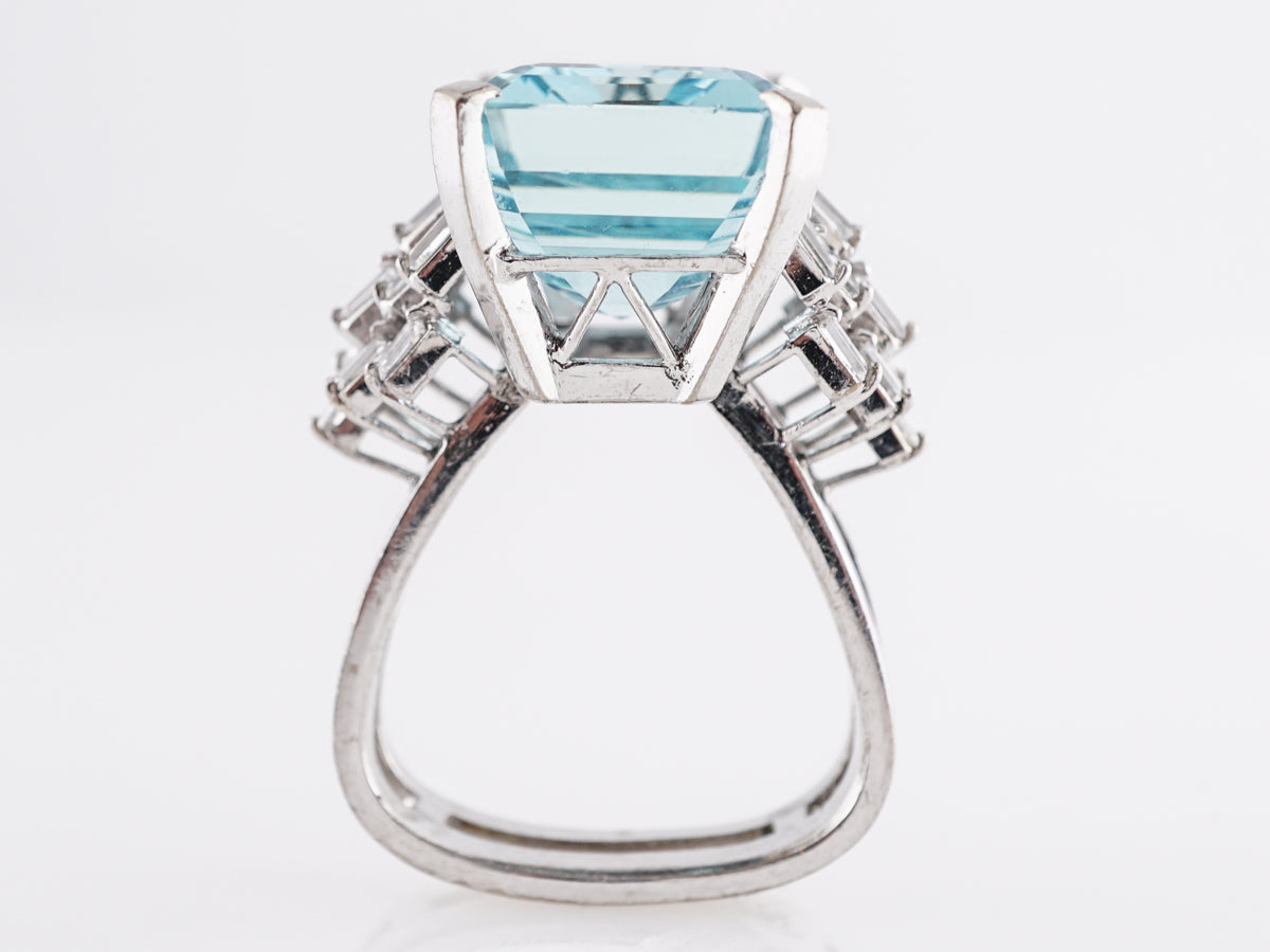 Emerald Cut Aquamarine Ring w/ Baguette Diamonds in 18k