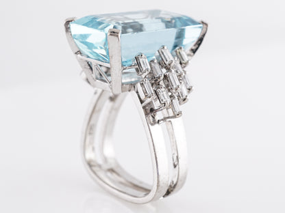 Emerald Cut Aquamarine Ring w/ Baguette Diamonds in 18k