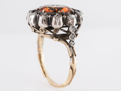 Vintage Georgian Citrine and Diamond Ring in Gold & Sterling