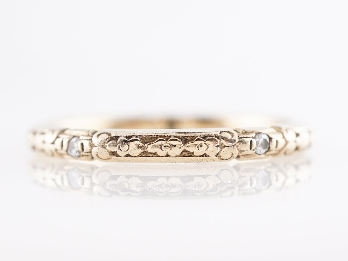 1930s Engraved Band w/ Single Cut Diamonds in 14k Yellow Gold