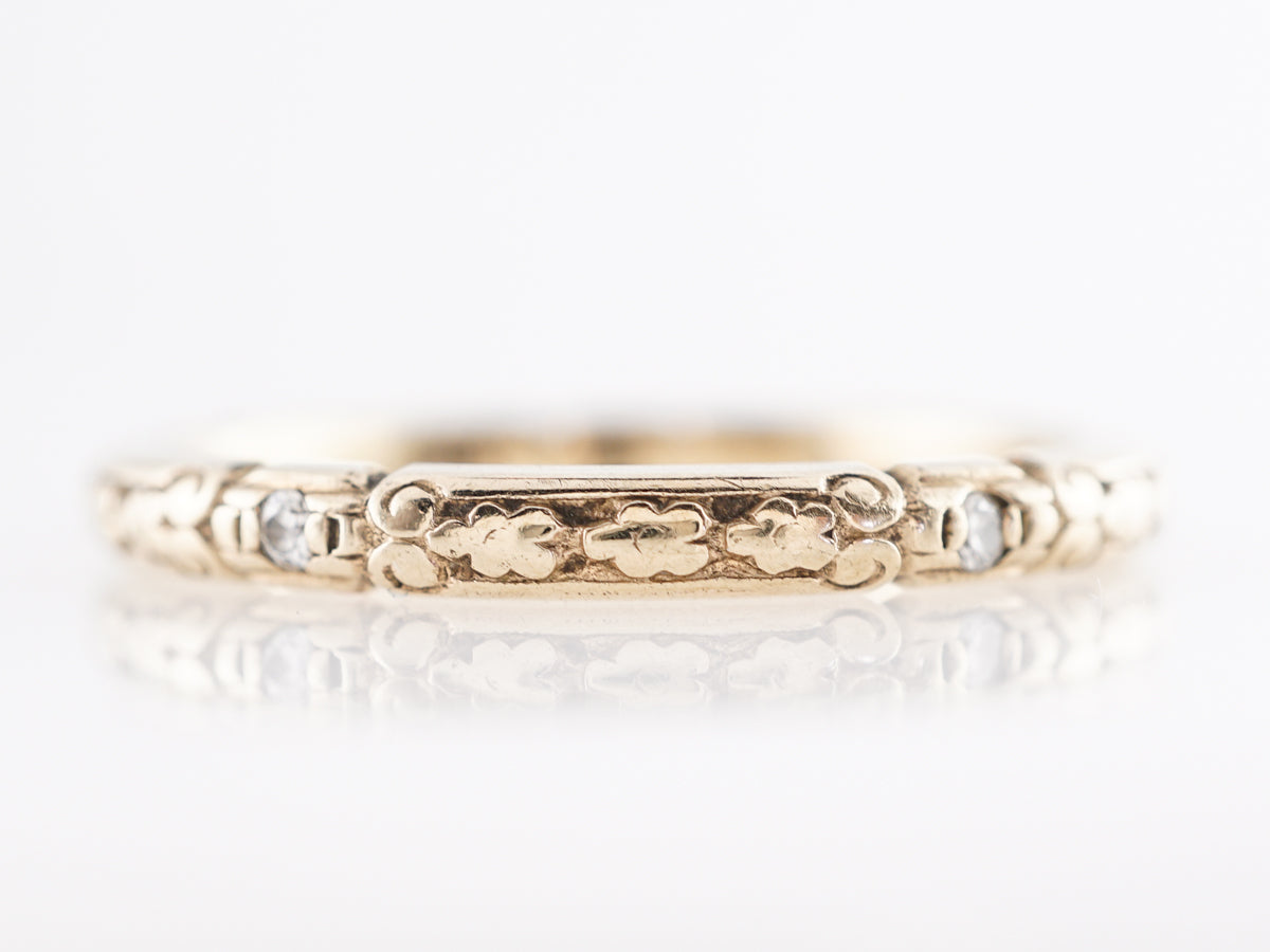 1930s Engraved Band w/ Single Cut Diamonds in 14k Yellow Gold