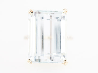 15 Carat Emerald Cut Aquamarine Ring w/ Diamonds in 14k