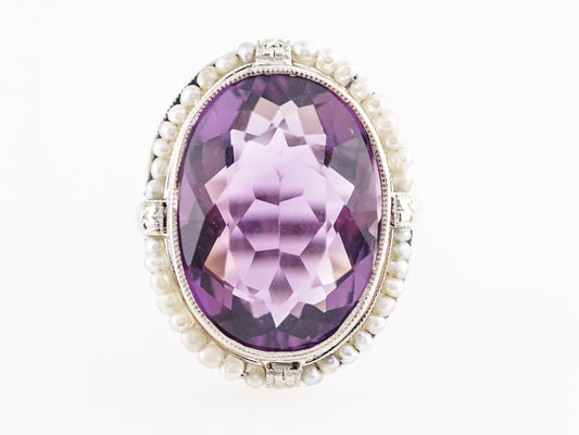 Vintage Art Deco Amethyst Ring in 14k White Gold