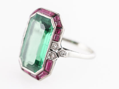 Art Deco Tourmaline Cocktail Ring with Ruby and Diamonds