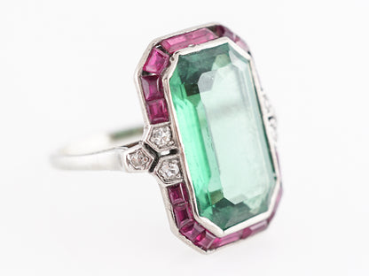 Art Deco Tourmaline Cocktail Ring with Ruby and Diamonds