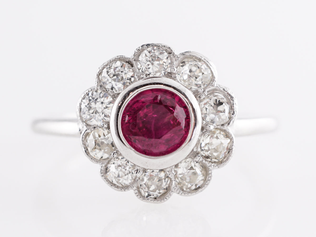 Art Deco Ruby Engagement Ring in 18k White Gold
