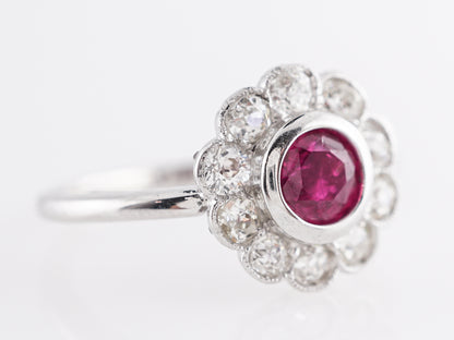 Art Deco Ruby Engagement Ring in 18k White Gold