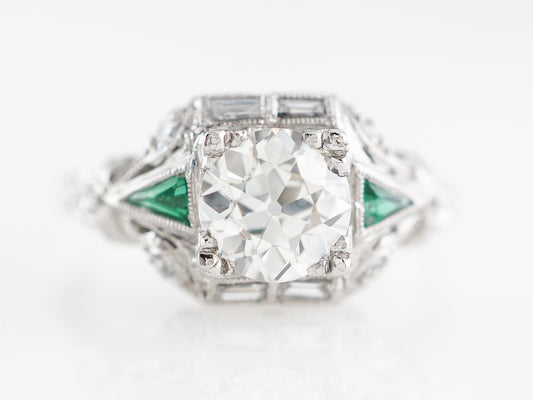 Art Deco Diamond & Emerald Engagement Ring in Platinum