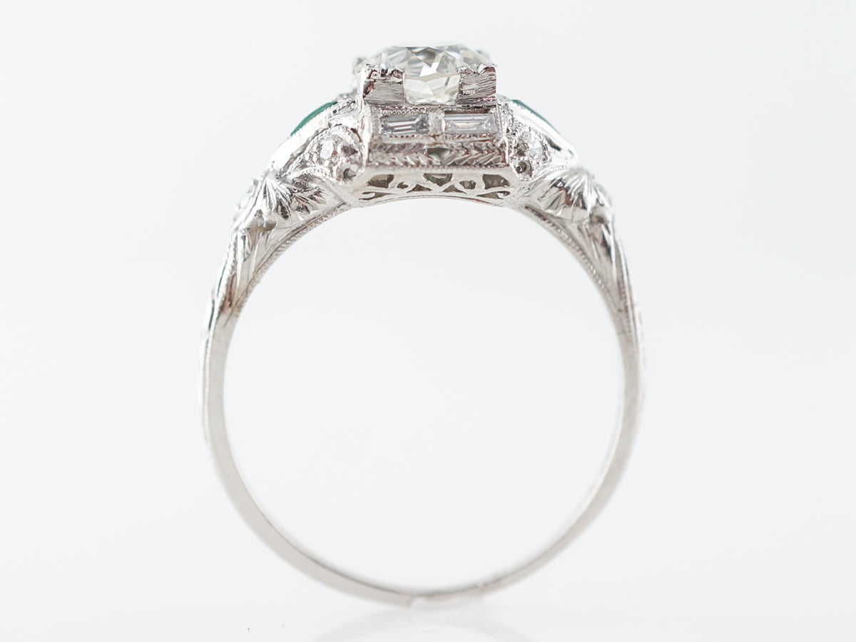Art Deco Diamond & Emerald Engagement Ring in Platinum