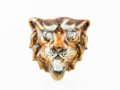 Vintage Victorian Tiger Ring w/ Diamonds in Yellow Gold