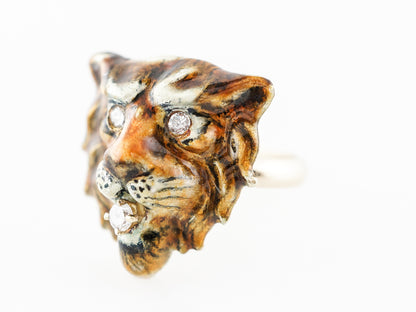 Vintage Victorian Tiger Ring w/ Diamonds in Yellow Gold