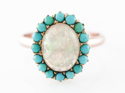 Vintage Opal and Turquoise Cocktail Ring in 14K Yellow Gold