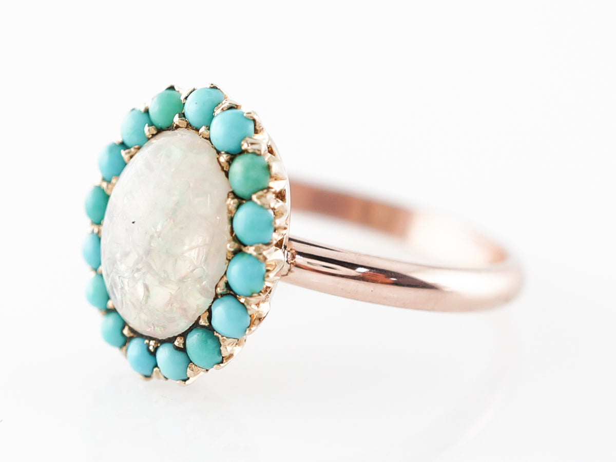 Vintage Opal and Turquoise Cocktail Ring in 14K Yellow Gold