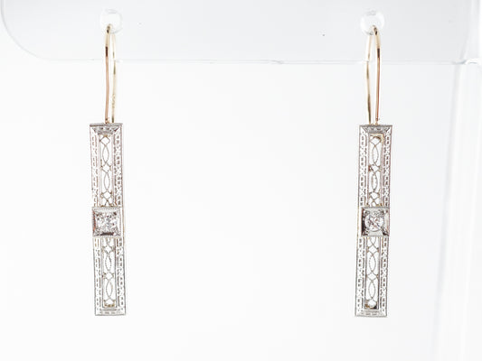 Art Deco Dangle Earrings w/ Diamonds in Yellow & White Gold