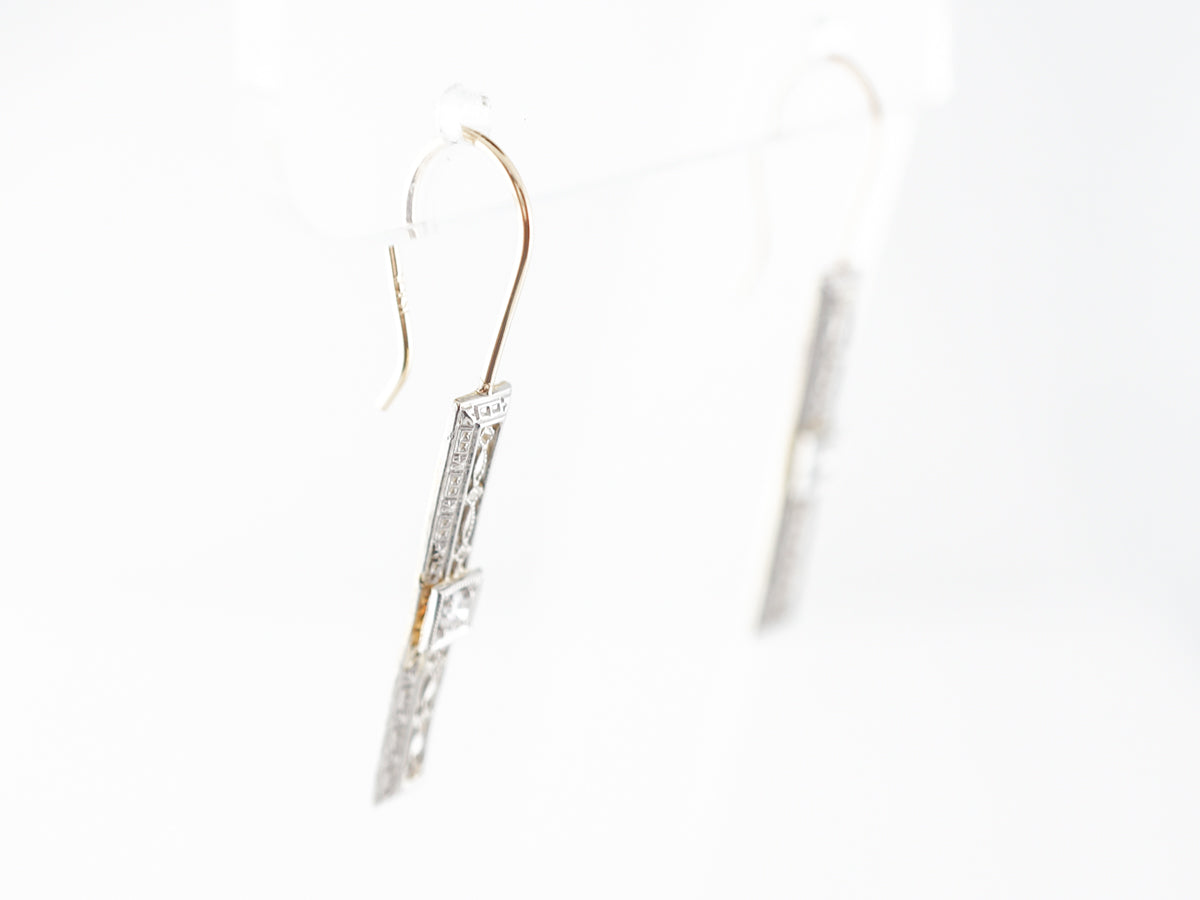 Art Deco Dangle Earrings w/ Diamonds in Yellow & White Gold