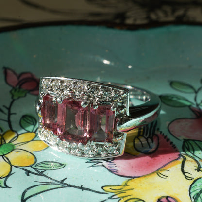 Pink Tourmaline & Diamond Cocktail Ring in 14k White Gold