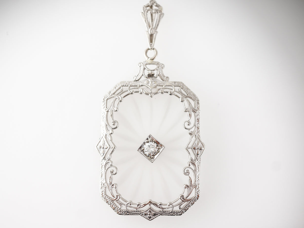 A 1920S CAMPHOR Glass w/ Rhinestone STERLING Circle Filigree Setting  Necklace £234.56 - PicClick UK