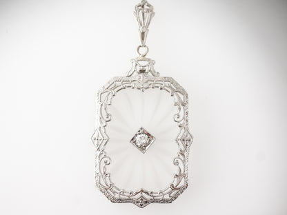 Vintage Art Deco Camphor Glass Pendant in 14k White Gold
