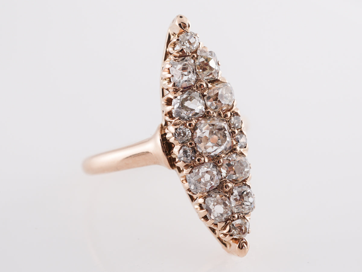 Victorian Navette Diamond Cocktail Ring in 14k Yellow Gold