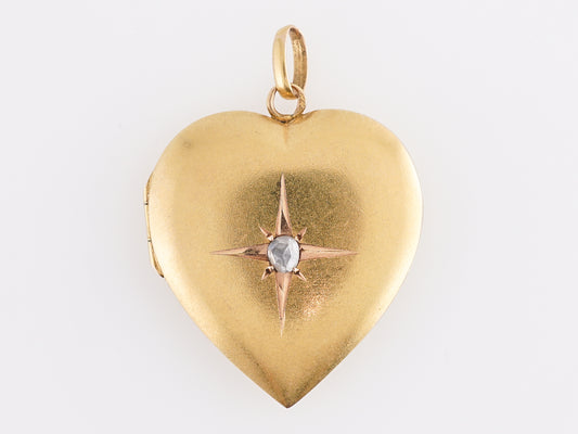 Victorian Heart Locket w/ Rose Cut Diamond in 14k Yellow Gold