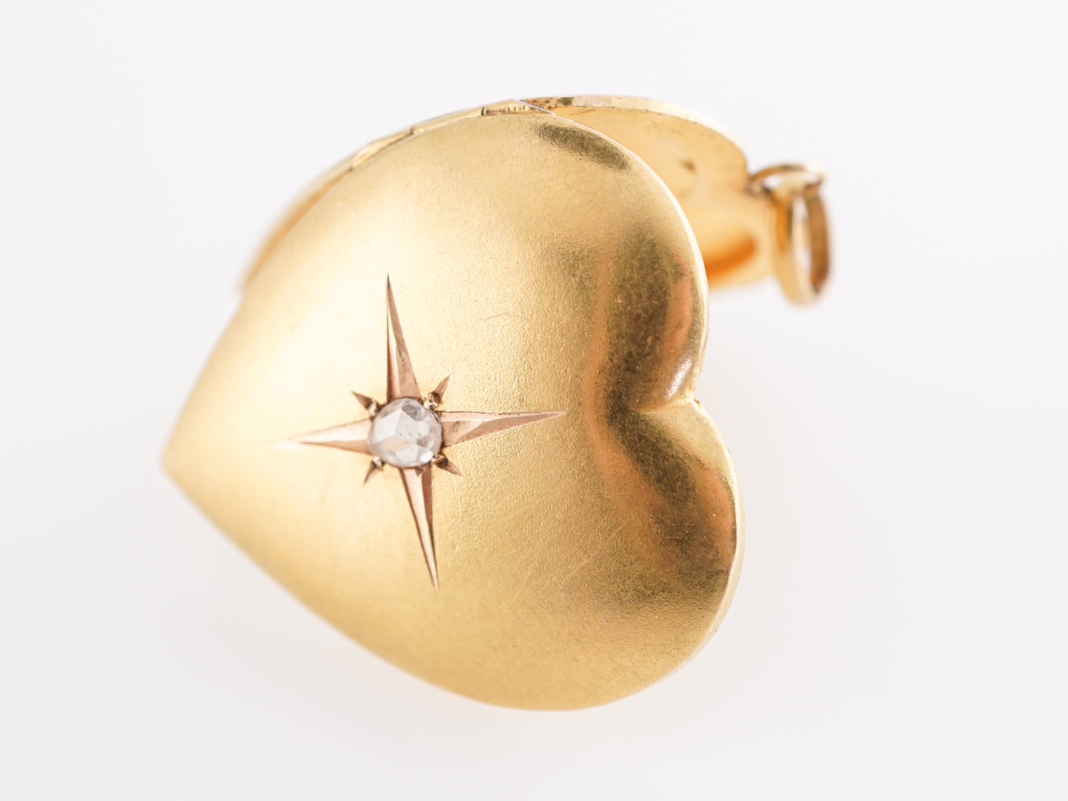 Victorian Heart Locket w/ Rose Cut Diamond in 14k Yellow Gold