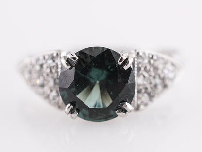 1.43 Green Tourmaline Deco Engagement Ring in Platinum