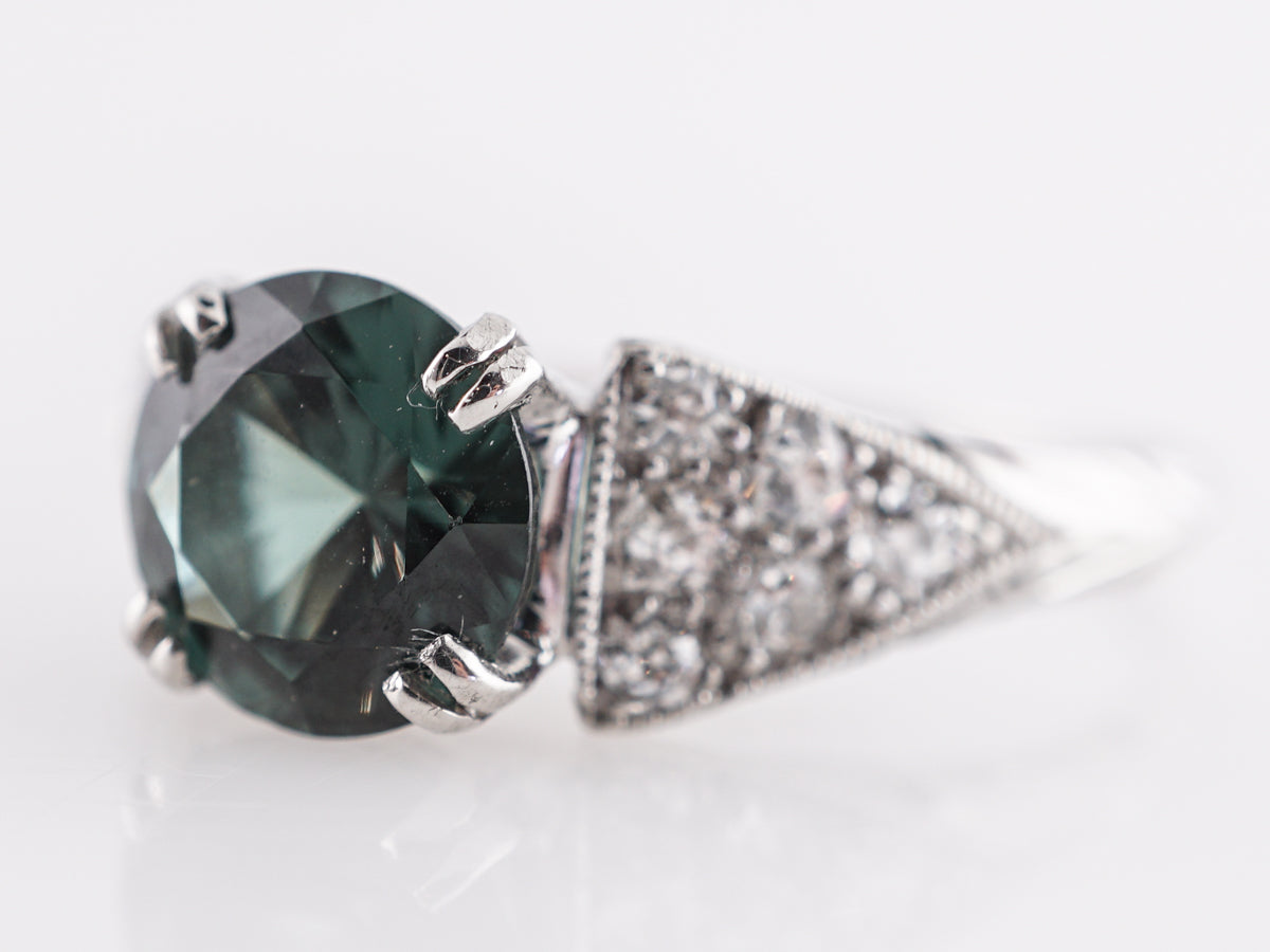 1.43 Green Tourmaline Deco Engagement Ring in Platinum