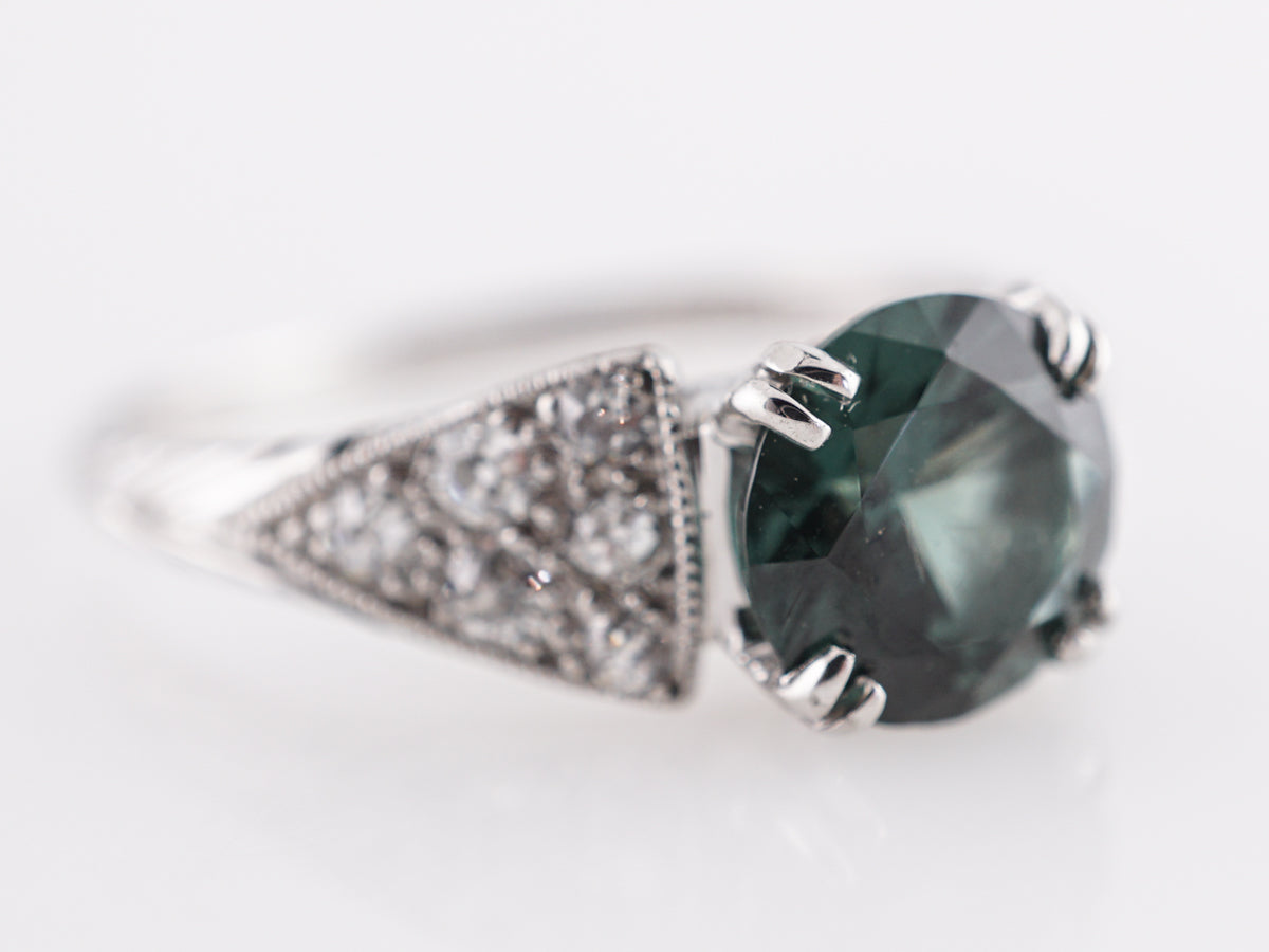 1.43 Green Tourmaline Deco Engagement Ring in Platinum