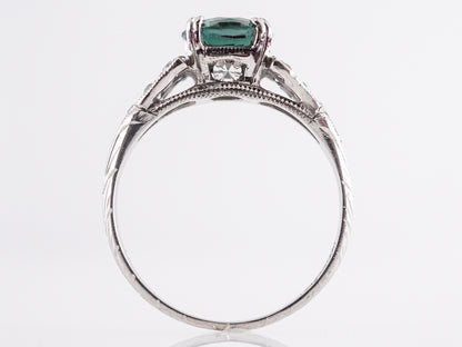 1.43 Green Tourmaline Deco Engagement Ring in Platinum