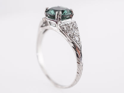 1.43 Green Tourmaline Deco Engagement Ring in Platinum