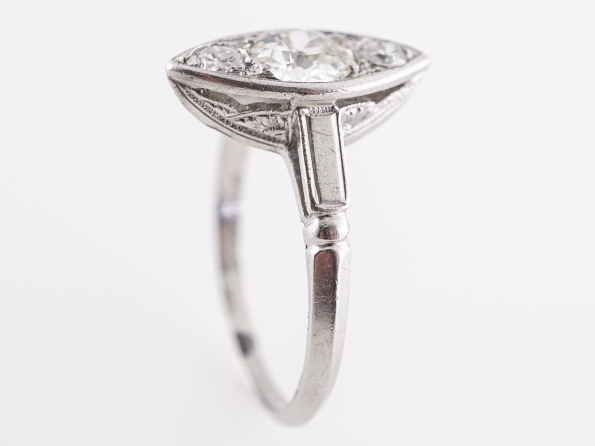 Three Stone Diamond Navette Ring in Platinum