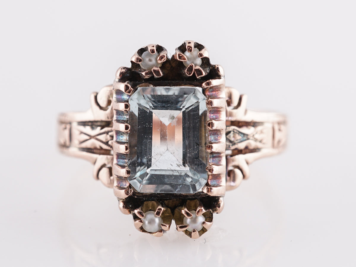 Victorian Aquamarine Cocktail Ring in 10k Rose Gold