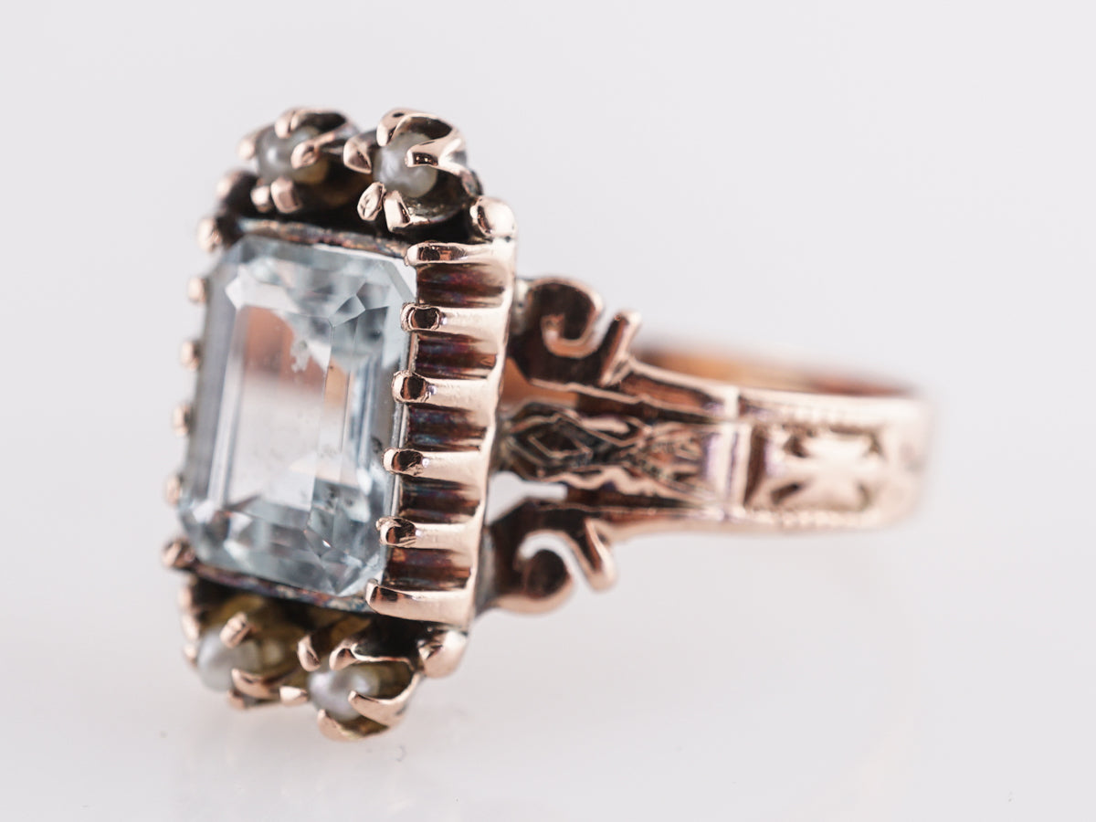 Victorian Aquamarine Cocktail Ring in 10k Rose Gold