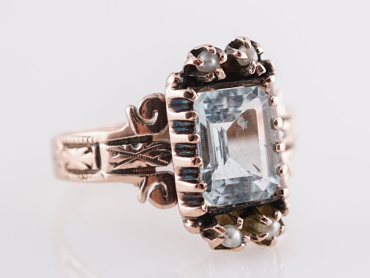 Victorian Aquamarine Cocktail Ring in 10k Rose Gold